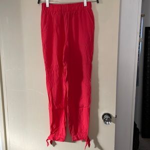 Bright Hot Pink High Waist Lightweight Elastic Waist with Pockets and Tie Ankles